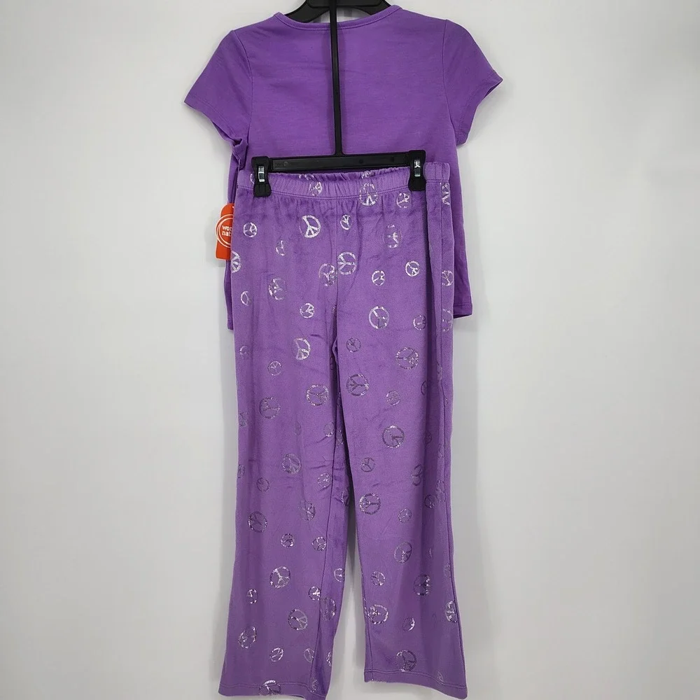 NWT Wonder Nation‎ Kids Girls Pajama Pants Set Size Medium 7-8 Purple Peace Sign